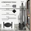 5 Pieces Fireplace Tools Set, Metal Fireplace Accessories Fireside Companion Set with Broom, Shovel, Poker and Bucket, Silver