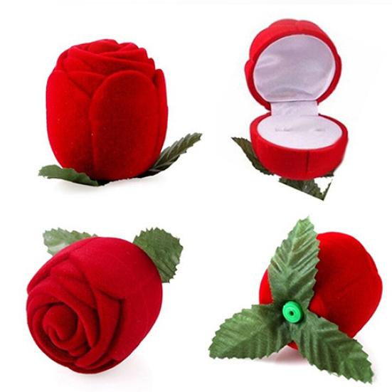 Red Rose Jewelry Box Wedding Ring Gift Case Earrings Storage Display Holder