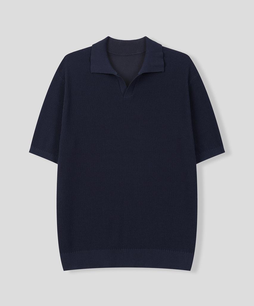BLACK MOMENT Cozy Lounge Summer Knit Short Sleeve Polo Shirt [Light Cream]