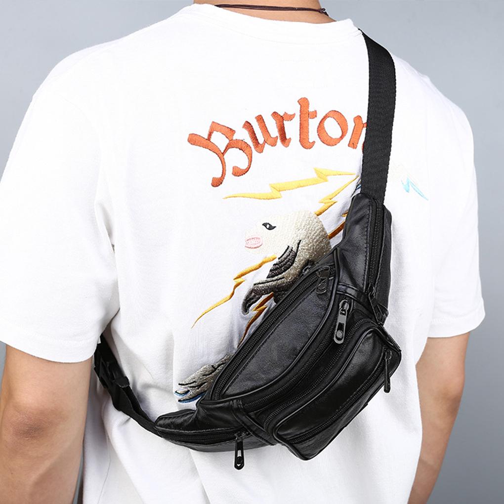 Leather Zipper Closure Waist Bag Men's Outdoor Waterproof Pocket Pouch Fanny Shoulder Bags Purse Travel Riding