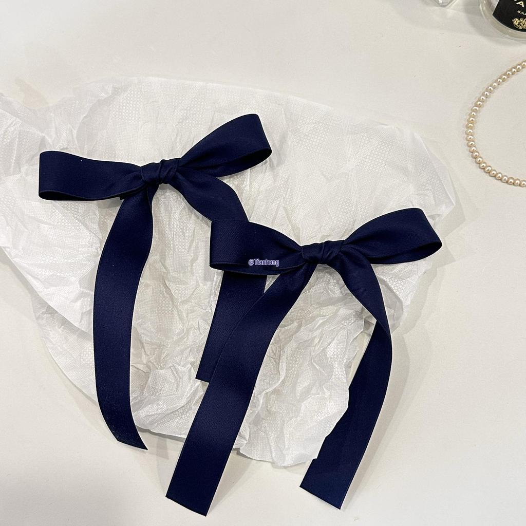 In Stock: Navy Blue Bow Hair Clips - Preppy Style Duckbill Pair