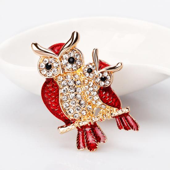 Enamel Owl Shape Rhinestones Embedded Brooch Pin Badge Banquet Jewelry
