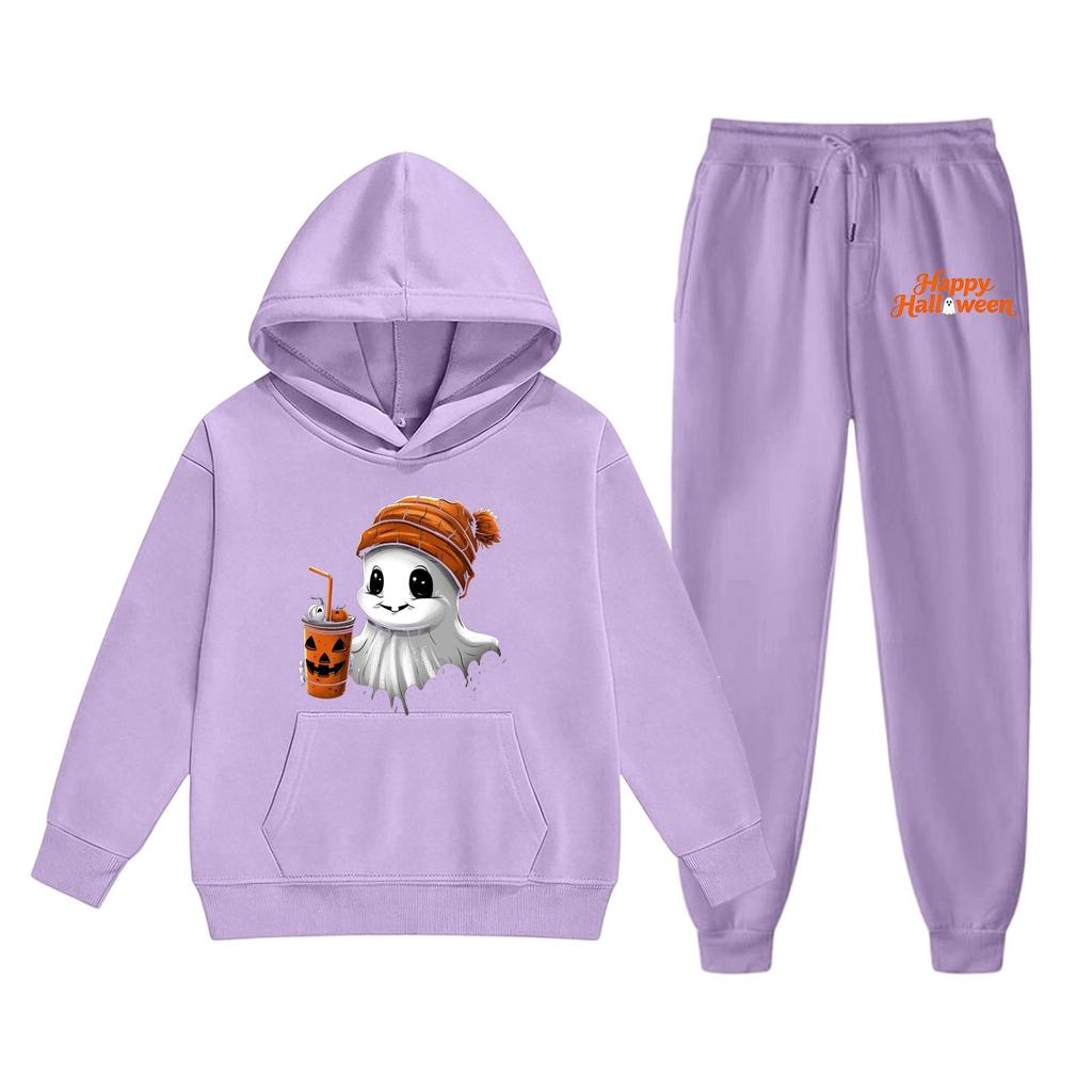 Kids Hoodie and Sweatpants Set Halloween Printed Outfit Lightweight Pullover Hooded Top and Elastic Waist Bottoms for Boys and Girls