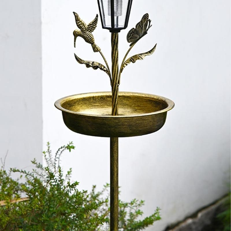 Durable Iron Sun Powered Bird Water Dish With LED Lights For Outdoor Decoration And Wildlife Viewing Day And Night