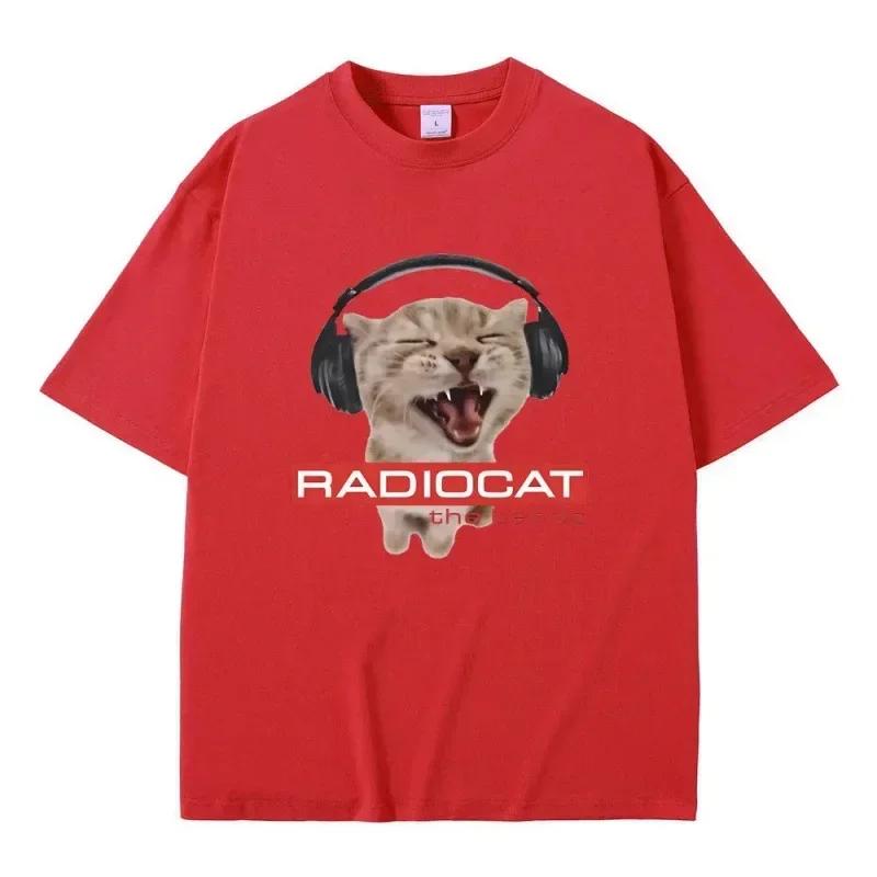 British Rock Band Radiohead Fun Cat Love Rock Print Pattern T-shirt Fashionable Round Neck Short Sleeved Street Breathable Top