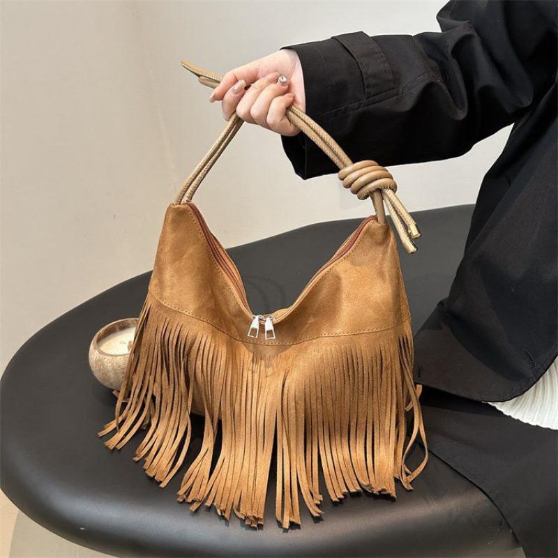 Fringe Bag, Vintage Matte Handbag, Large Capacity, New Design, Fashionable Commuter Crossbody Bag, Casual and Versatile Women's Handbag