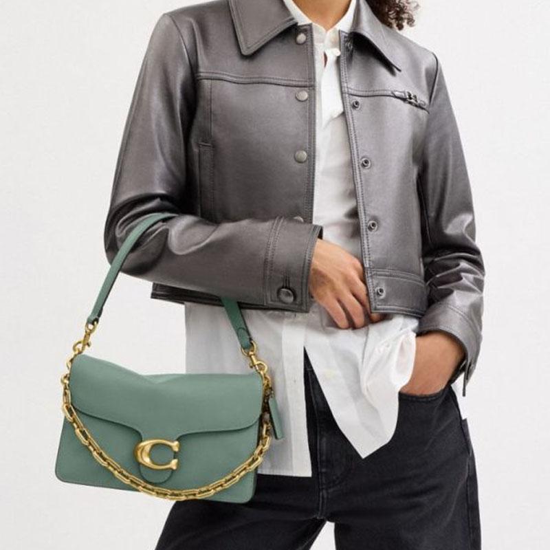 Coach Tygrysiasta Chain 26 Metalowe Logo Torba na Ramię z Łańcuszkiem Damska Torba na Ramię Szaro-Zielona CY919-B4SG
