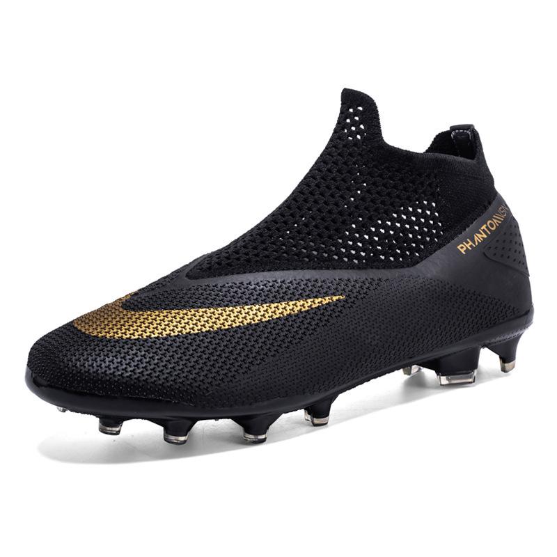 

Football Shoes High Top Flying Knitted Socks Men s and Children s AG Spikes Leather Foot Youth Student Sports Shoes 49