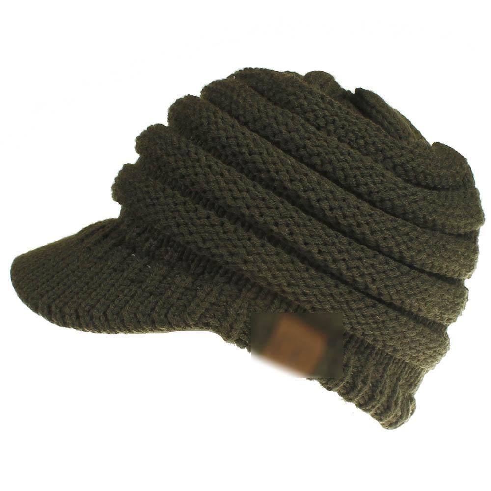 

Knit Womens Stretch Hat Messy Bun Ponytail Beanie Winter Warm Hats Hole ArmyGreen