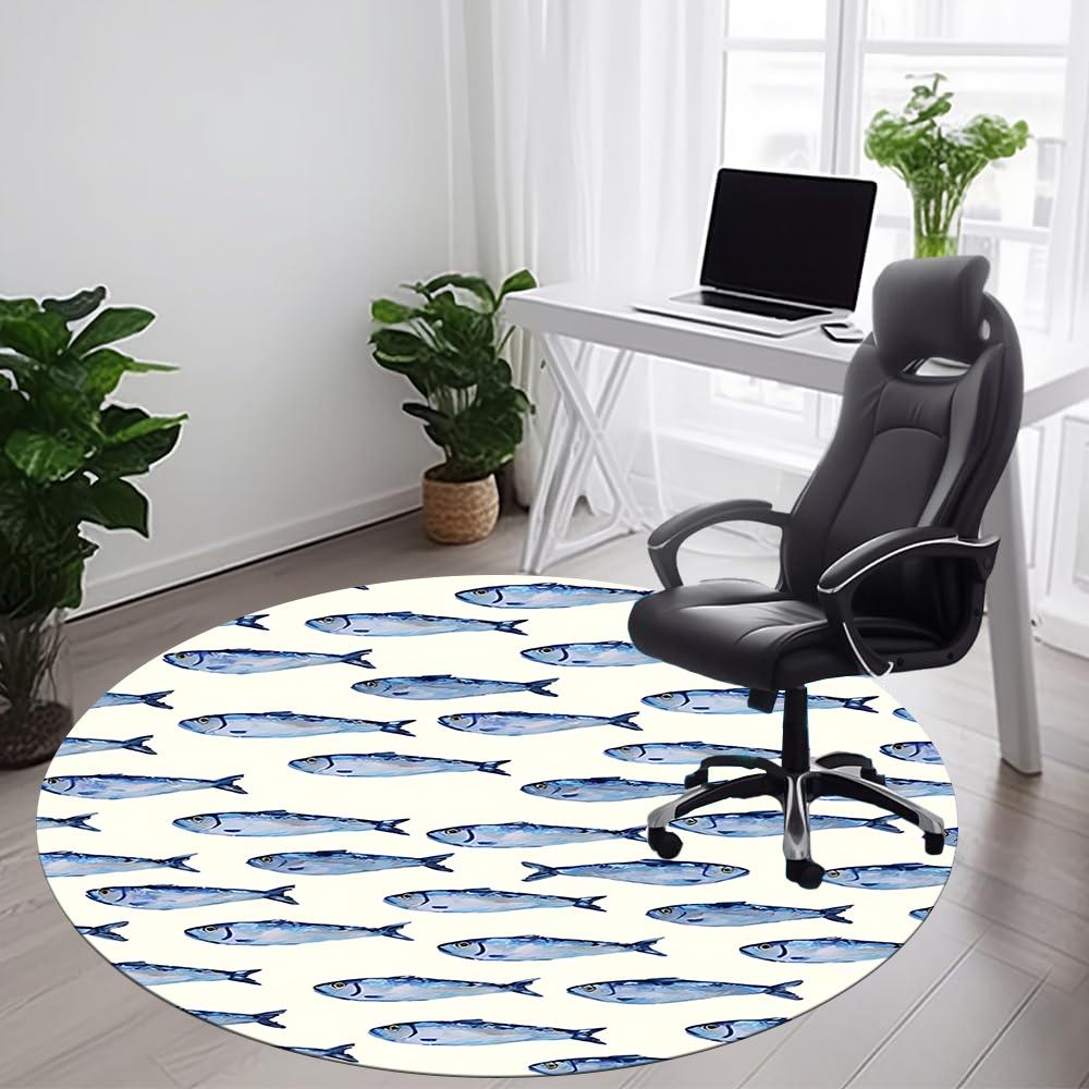 1pc Fish School Office Round Area Rug, Indoor Mat Suitable ForOffice, Under Office Chairs Bedroom Living Room Home Decor, Room Deco 018