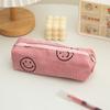 Smiley Face Corduroy Pencil Case: Durable, Dirt-Resistant, Large Capacity Storage for Students
