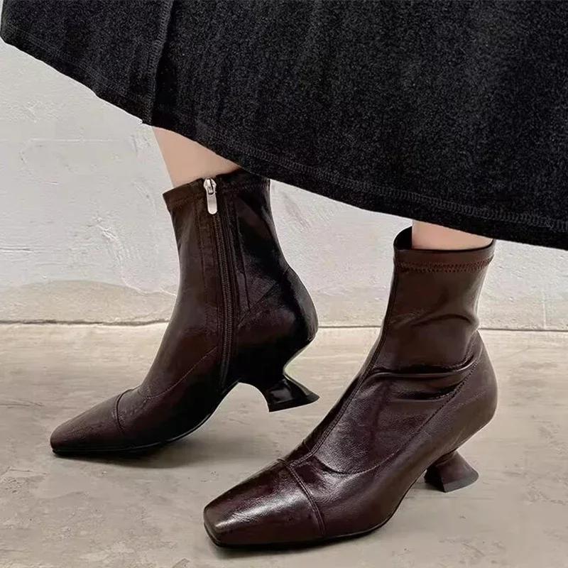 

Дизайнерские женские ботильоны с острым носком на каблуках, осенние кожаные туфли, роскошные туфли-лодочки, трендовые женские туфли в готическом стиле Chelsea Botas De Mujer 39