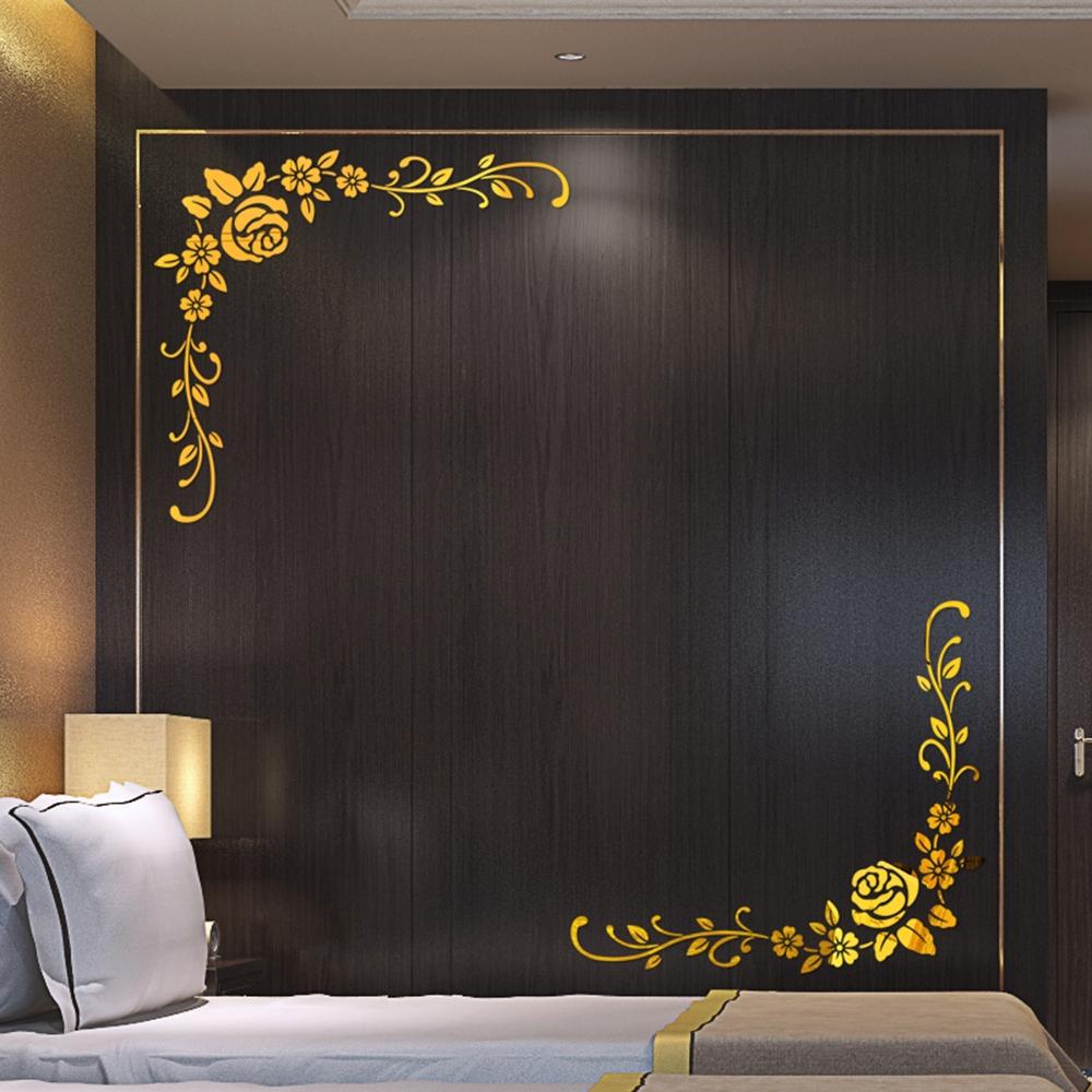 Corridor Wall Sticker Living Room Background Mirror Flower Art Acrylic