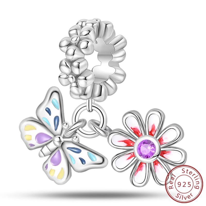 Elegant S925 Silver Butterfly & Dragonfly Multicolor Charms Beads Pendant 3mm DIY Fine Jewelry Making Accessories Gifts