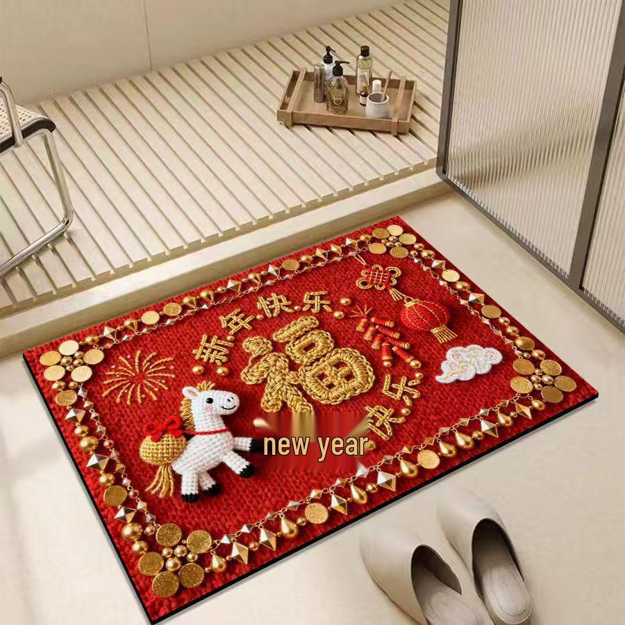 Absorbent Non-slip New Year Horse Door Mat for Home Entrances