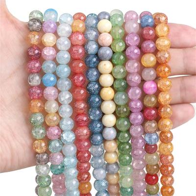 Cuentas de grietas de cristal de colores de 8mm para fabricación de joyería, bricolaje, collar, pulsera, iluminación de cadena de teléfono