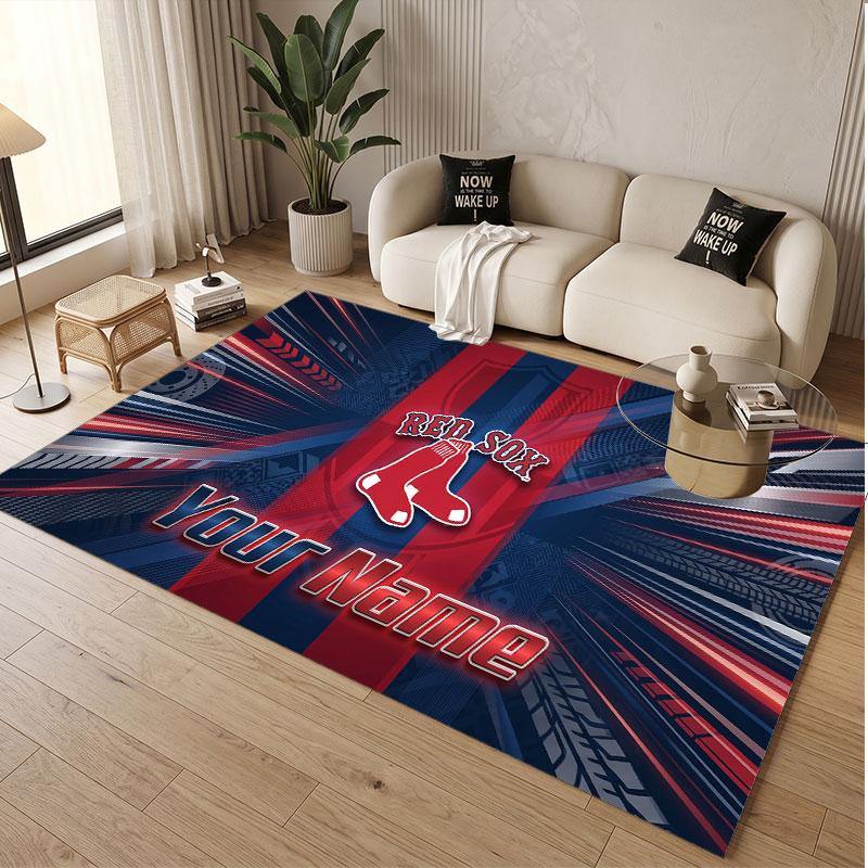 Custom Rug Boston Red Sox Pattern Print Name Text Soft Non‑Slip Floor Carpet for Home Indoor Decoration