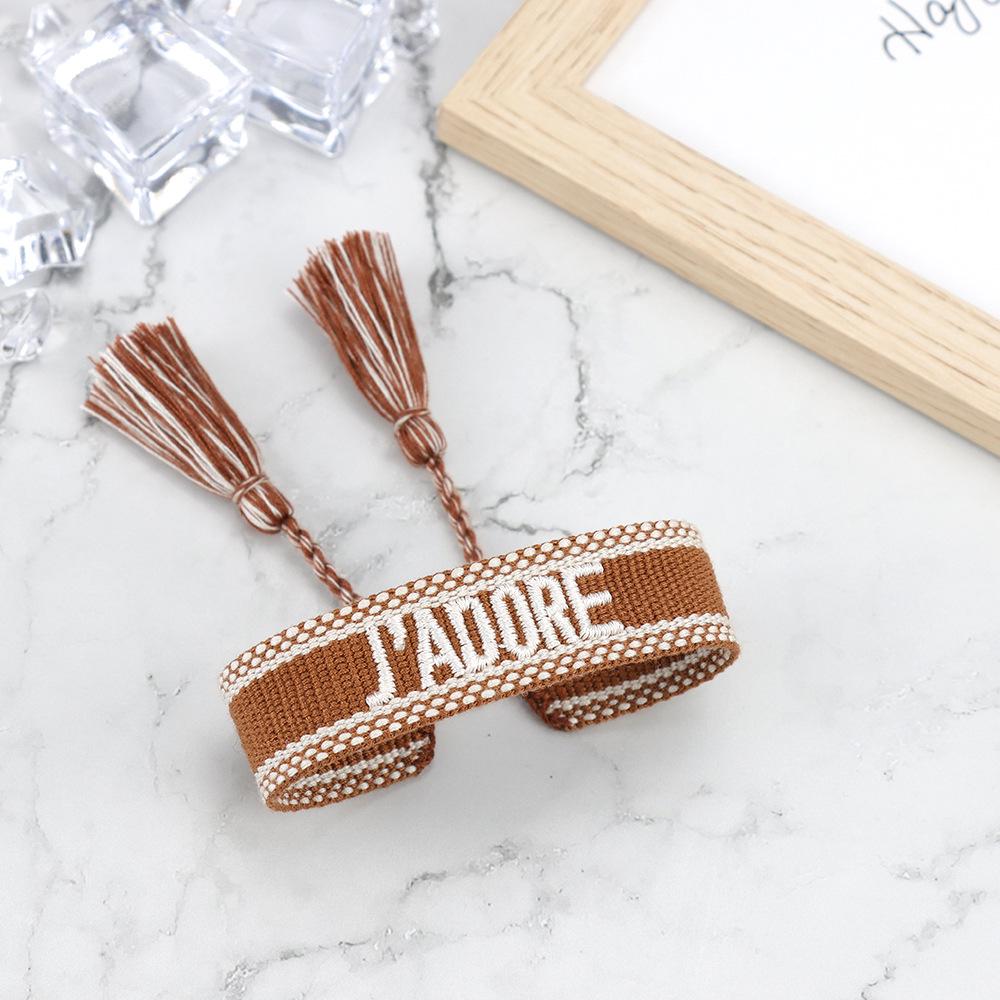 J'adore Bracelet: Embroidered Letter Tassel Wristband for Women & Couples