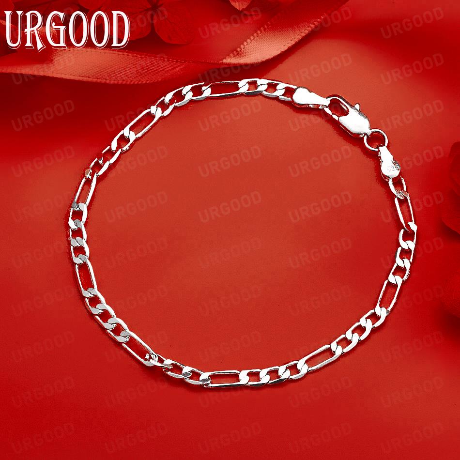Stylish 4mm Side Chain 925 Sterling Silver Bracelet Gift Jewelry