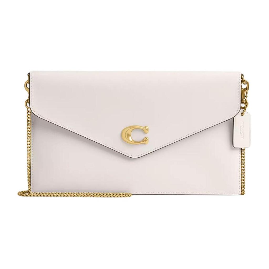 Coach Essential 27 Logo Chain Shoulder Strap Leather Crossbody Clutch Bag Large Women Handbags Brass Chalk CR633-B4HA