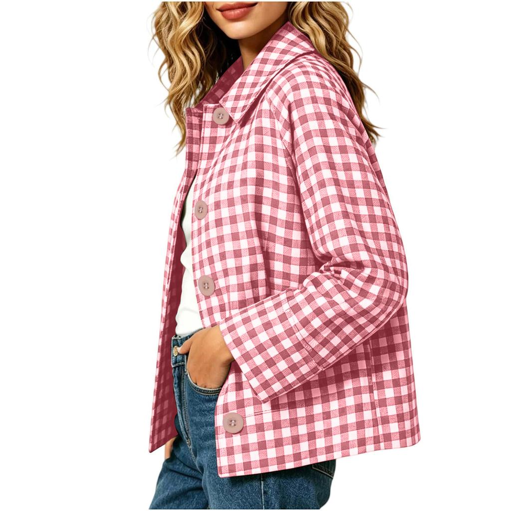 Women's Casual Fashion Plaid Long Sleeve Button Up Jacket for Everyday Wear