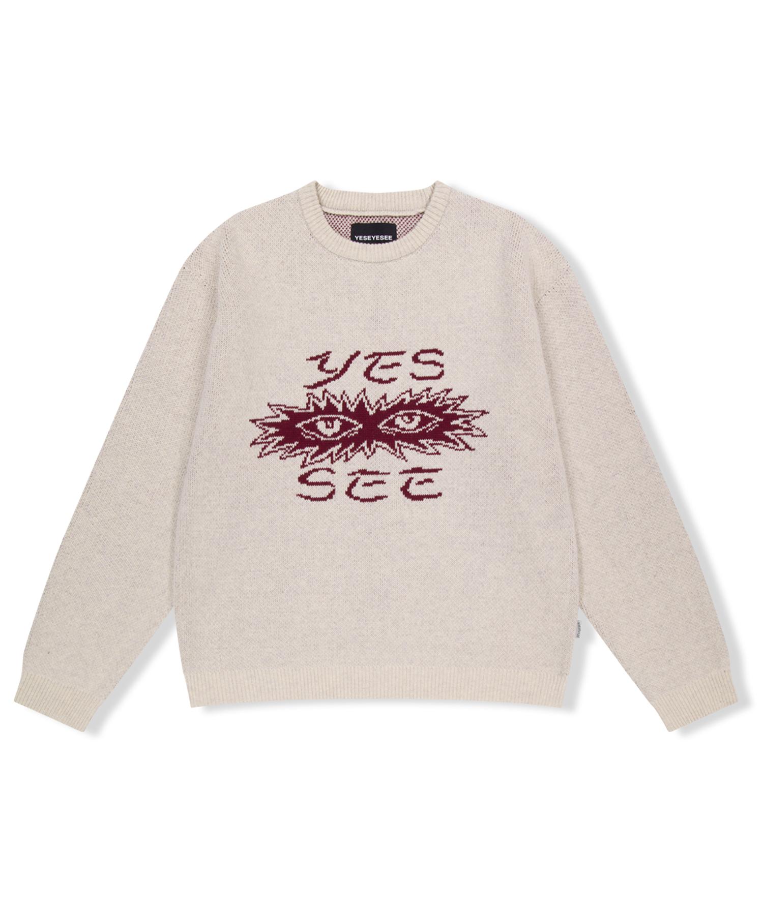 Yes Ic Eye Knit Pullover Sweater Oatmeal L