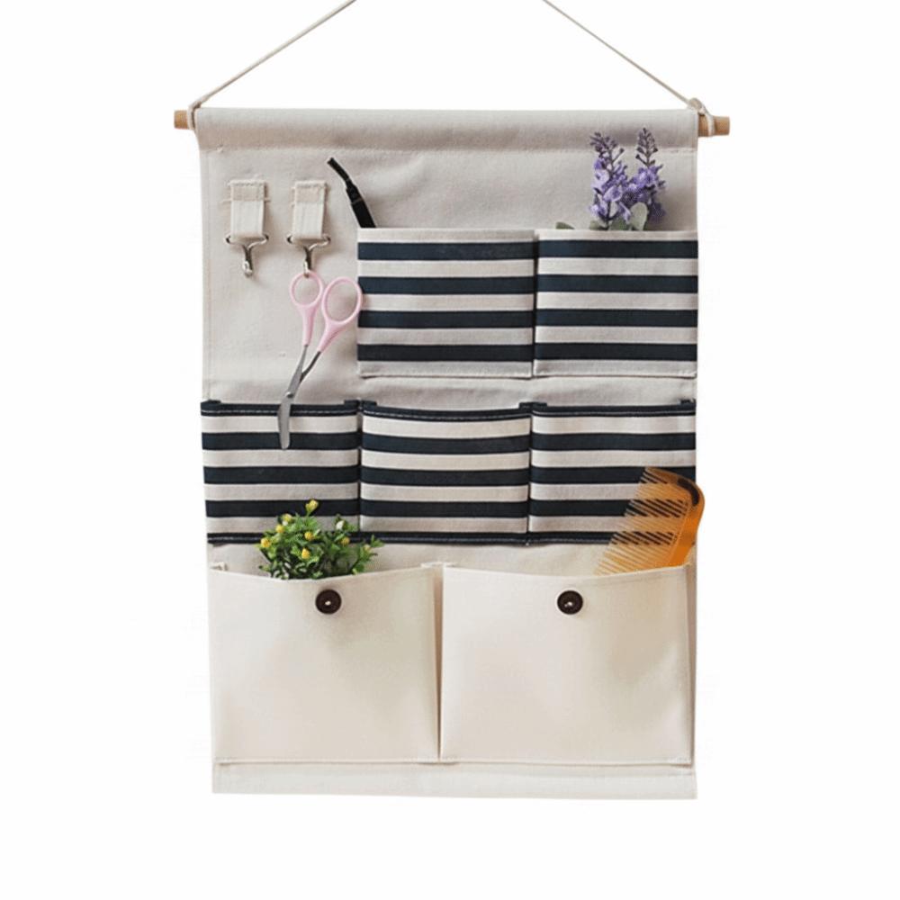 Linen Fabric Wall Hanging Storage Bag Wall Mounted Wall Hanging Organizer Living Room