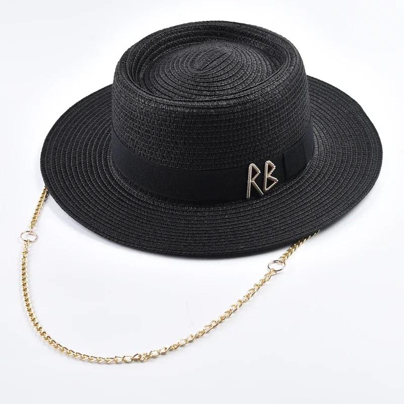 Sommerstrohhüte für Damen mit Bandverzierung Elegante Damen-Partyhut Reise Strand Sonnenschutz Chapeau Femme