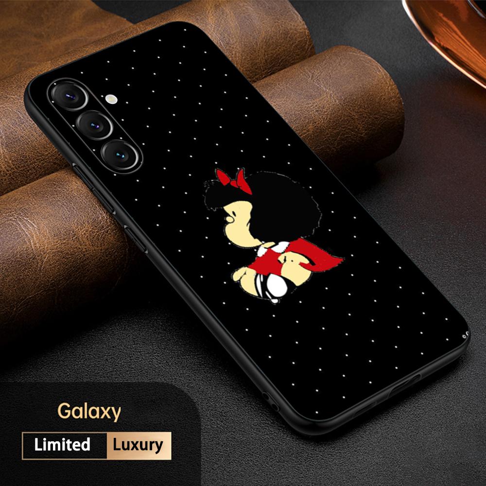 Cute Mafalda Girl Fashion Pattern Phone Case For Samsung Galaxy S25 S24 S23 S22 S21 S20 Plus Ultra Note20 Soft Black