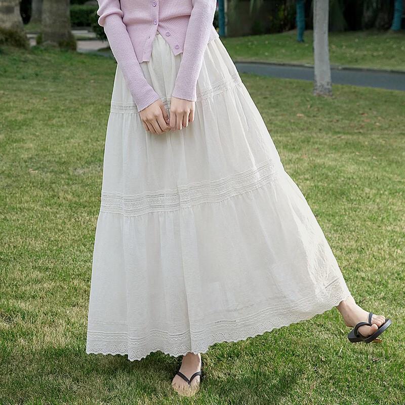 Women's High-Waisted A-Line Cotton Midi Skirt