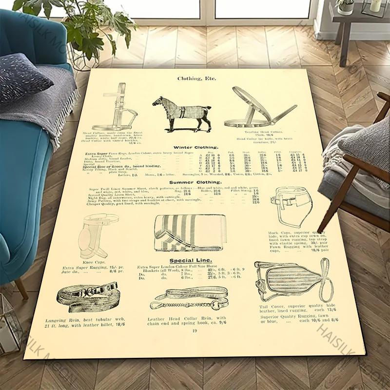 Vintage Horse Tack & Accessories Print Carpet for Living Room,Bedroom,Office Mat, Rug - Perfect Gift for Horse Equestrian Lovers