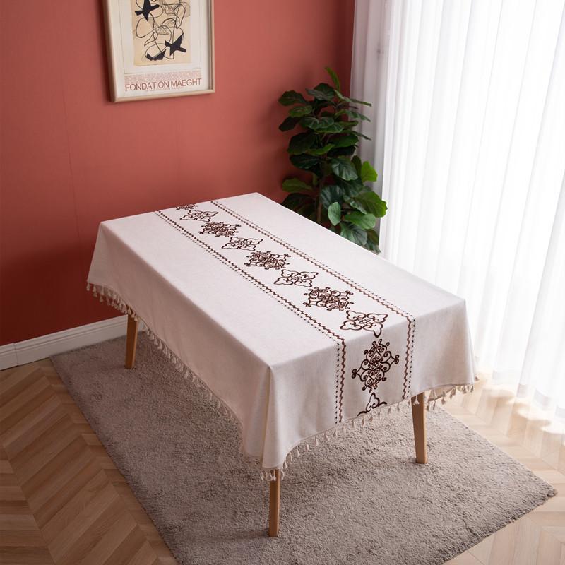 Amazon Embroidery Embroidery Auspicious Cloud Flower Letter Fringed Tablecloth Rectangular Coffee Table Tablecloth Table Cloth
