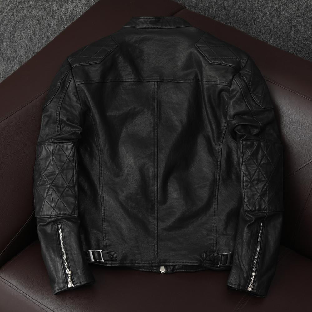 Korean Style New Trend Soft Lambskin Genuine Leather Jacket Men Slim Fit Biker Short Coat