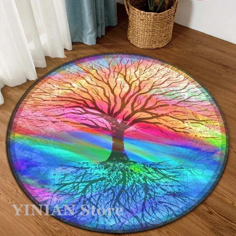 3D Viking Yggdrasil Tree of Life Area Rug Round Carpet Rugs for Living Room Bedroom Sofa Decoration Kids Play Non-slip Floor Mat