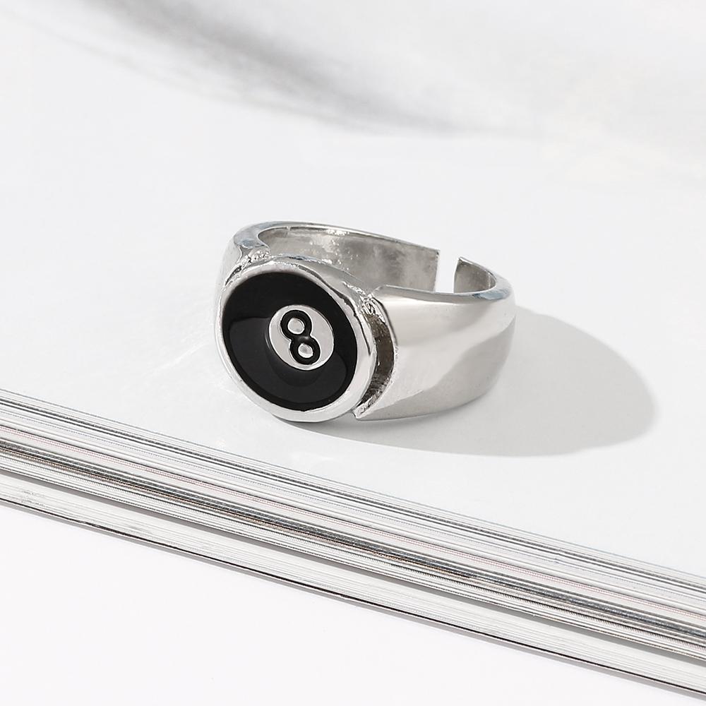 Punk Style Billiard Number Black 8 Opening Adjustable Rings Metal Alloy Rings Fashion Hip Hop Rock Jewelry For Women And Men