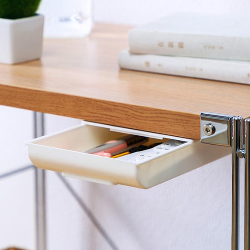 Hidden Storage Box Desk Storage Drawer Self-Adhesive Table Storage Holder Simple Makeup Brush Cosmetics Stationery Organizer