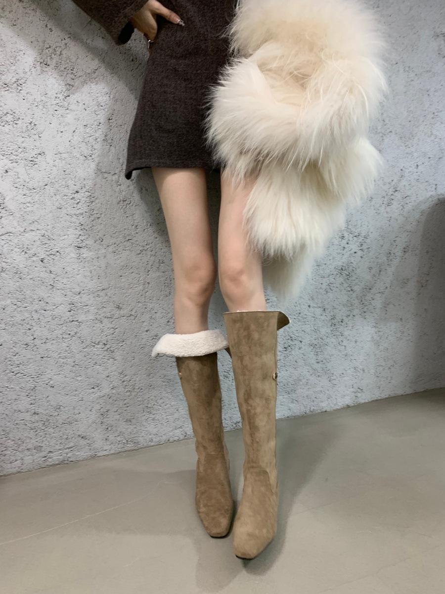 

Худой и универсальный. Майяр коричневый большой обхват голенища плоская подошва ботфорты до колена женские 2025 новый осенний высокий голенище ботфорты с напуском 39 хаки