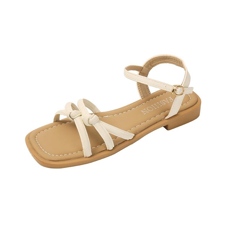 Römersandalen mit dickem Absatz für Damen Sommer 2025 neu mittelhoher Absatz Feenstil Damenmode eckige Zehenpartie High Heels mit Rock