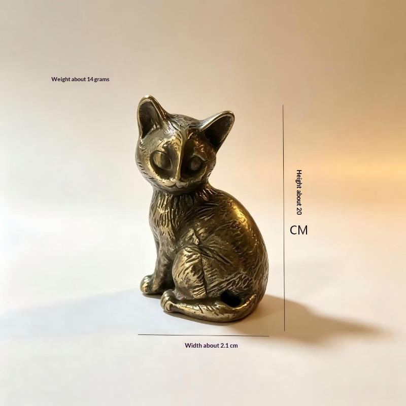Brass Kitty Ornament - Office Desktop Ornament With Bored Retro Tea Pet Brass Decorative Pendant Multi-Style Statue