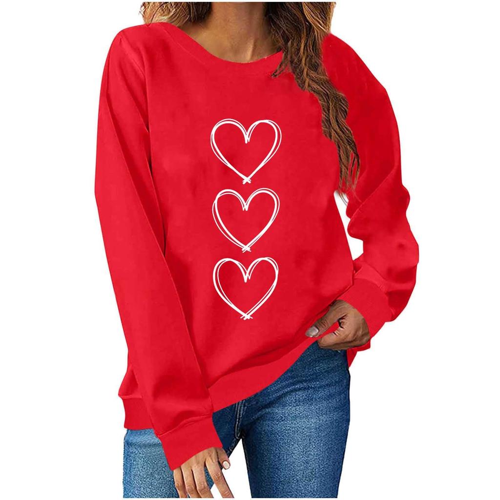 Women's Casual Fashion Valentine's Day Print Long Sleeve O,Neck Sweatshirts Pullover Top