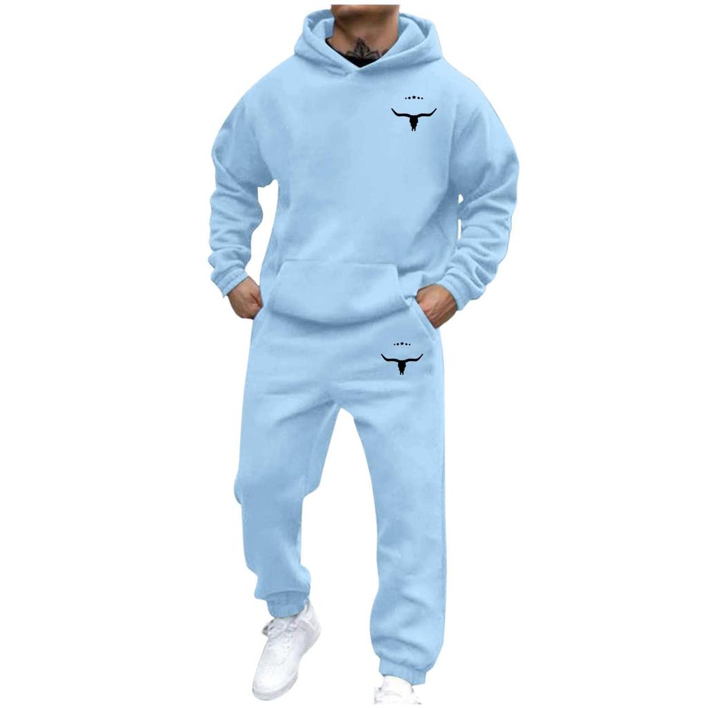 Men's Casual And Personalized Printed Long-sleeved Hooded Sweatshirt, Men's Sports Sweatshirt And Sweatpants Two-piece Set
