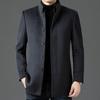 Middle-aged and Elderly Men's Woolen Coats Mid-length Stand-up Collar Down Lining Autumn and Winter Double-sided Woolen Coats Men's Two-piece Set