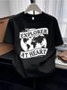 T-Shirts (kids unisex)Children's American-Style Global Explorer Print T-Shirt with Vintage Text and World Map, Short Sleev