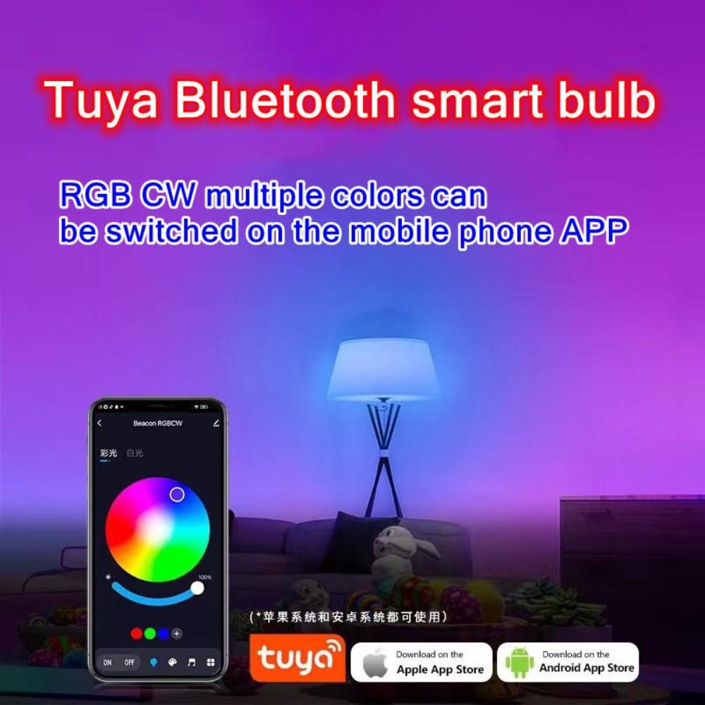 Wireless Bluetooth 4.0 Smart Bulb Tuya APP Control Dimmable 9W E27 RGB+CW+WW LED Color Change Lamp Compatible IOS/Android