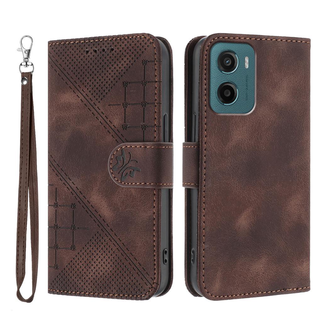 For Motorola Moto E15 4G/Motorola Moto G05 4G Leather Wallet Case Butterfly Flower Imprinted Phone Cover with Strap