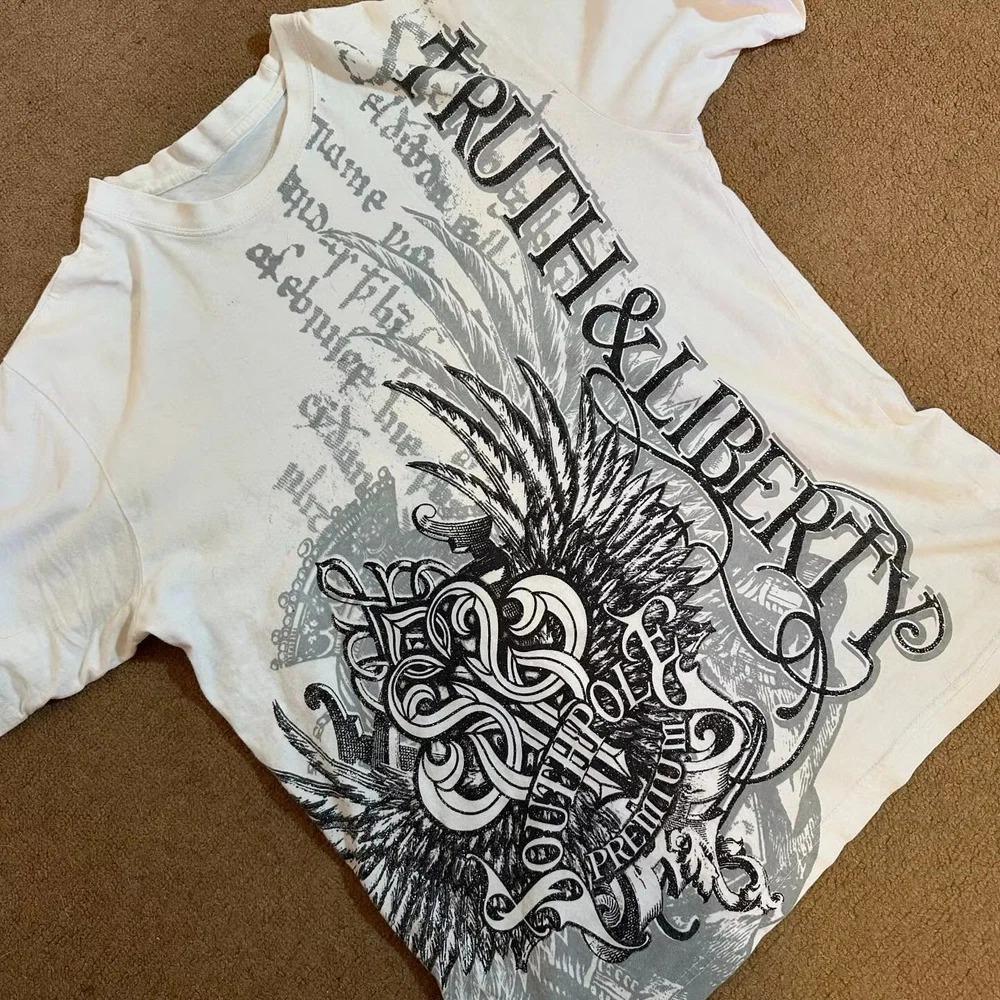 Classic Y2K Gothic Style T-shirt Print Oversized T Shirt High Street Shirts Gothic Round Neck Cotton Tops New Mens Women T Shirt