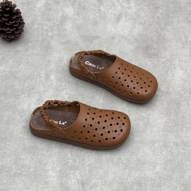 Johnature Handmade Genuine Leather Hollow-out Flat Sandals Comfortable Soft Soled Women's Slip-on Shoes