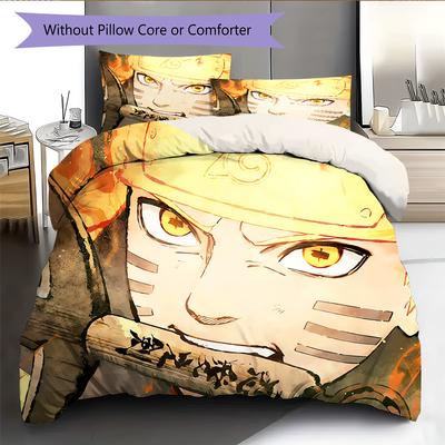 Naruto Anime Naruto Uzumaki Muster Bettwäsche Heimdekoration Geburtstagsgeschenk (1 Bettbezug + 2 Kissenbezüge, ohne Füllung)