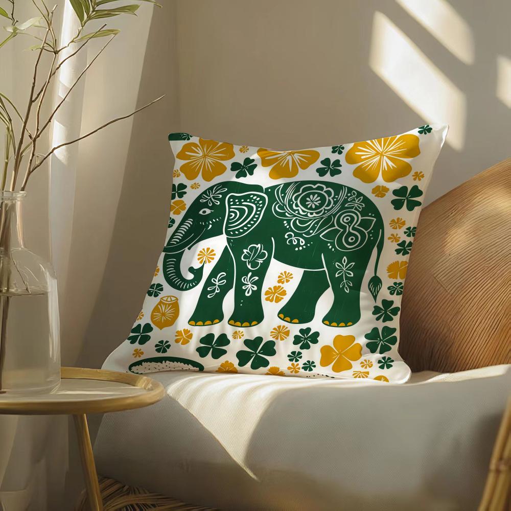 Hot Selling Elephant And Flower Pillow Case Silky Elegant Comfort Sofa Bed Invisible Zipper