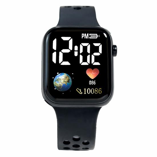 

Children Electronic Watch Luminous Square Dial Life Waterproof Button Control Adjustable Decorative Earth Print Kids Boys Girls LED Digital Sport чёрный